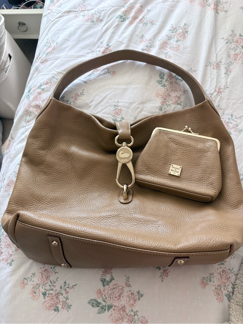 Dooney & Bourke Tan Pebbled Leather Hobo Shoulder Bag with Coin Purse
